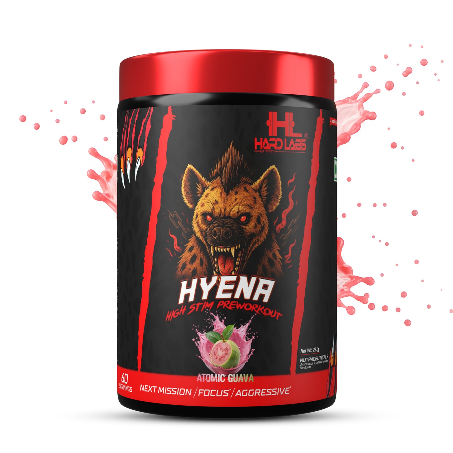 Hardlabs Hyena pre workout main image with atomic quava flavour