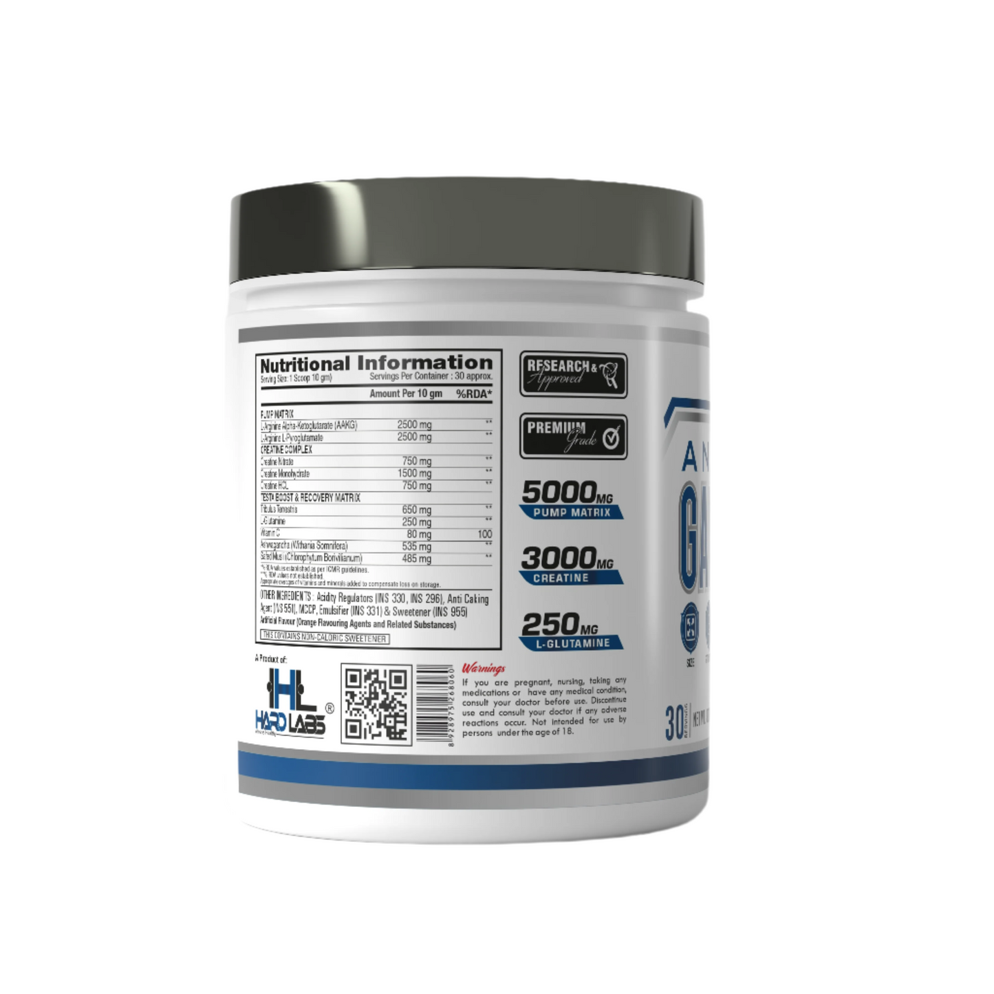 hardlabs gainz amp nutrition information left side image