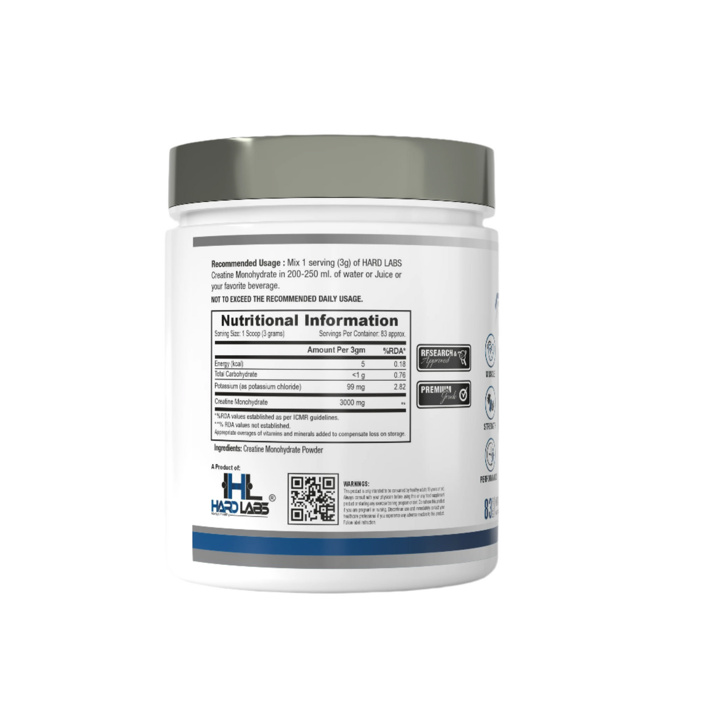 Hardlabs creatine monohydrate nutritional information