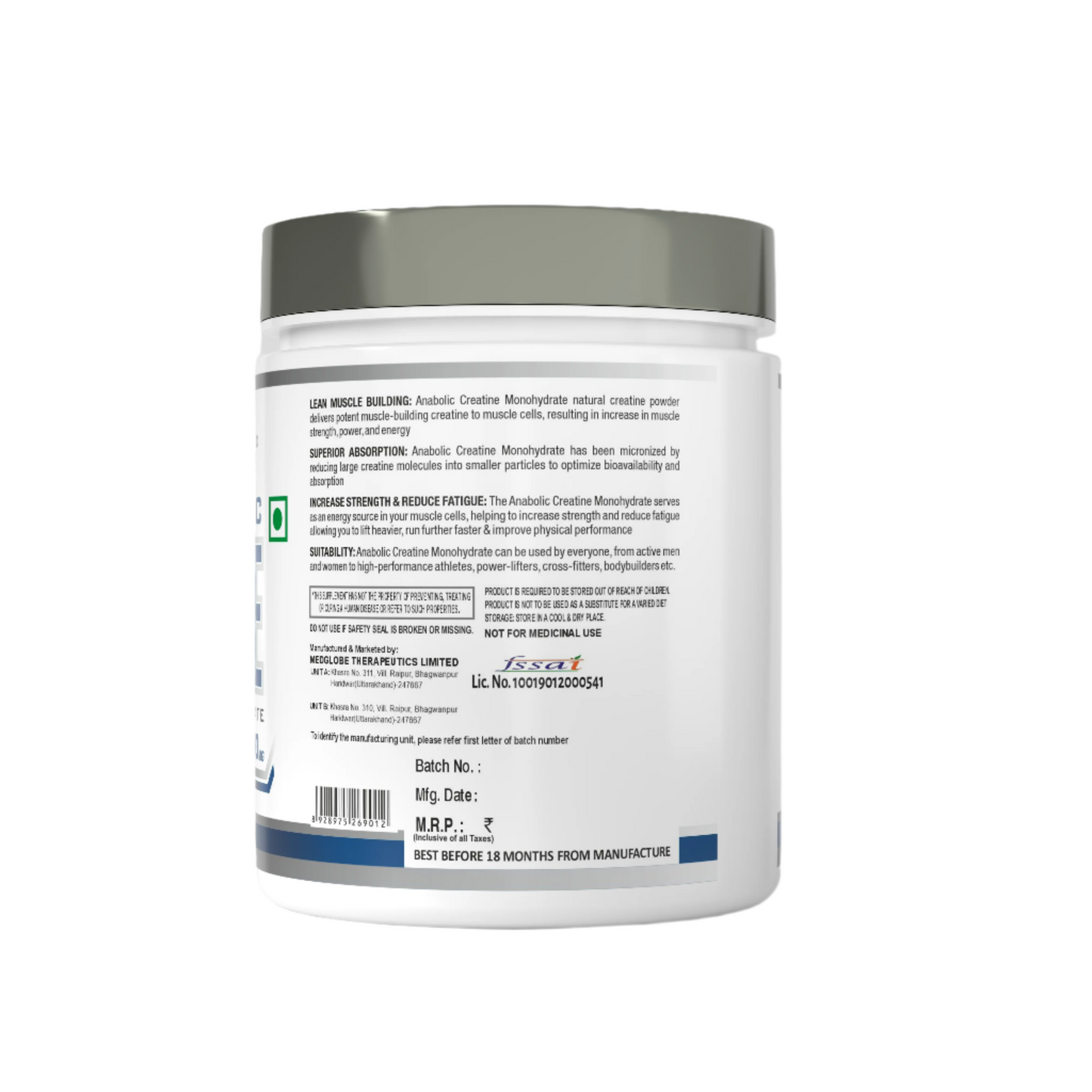 hardlabs creatine monohydrate left side image with additional information