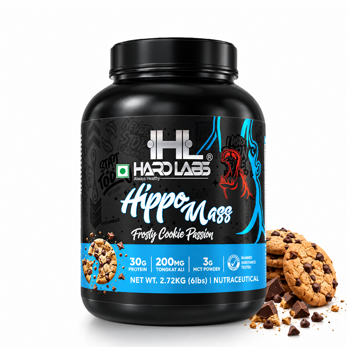 Hardlabs Hippo Mass Gainer – 30g Protein Weight Gainer with Tongkat Ali & MCT