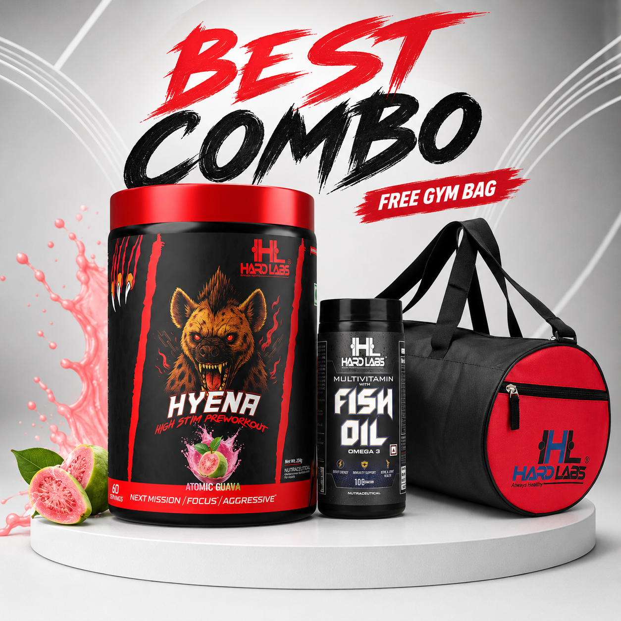 Hyena Pre Workout and fish oil And GYM Bag Free