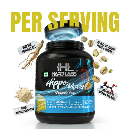 Hardlabs Hippo Mass Gainer – 30g Protein Weight Gainer with Tongkat Ali & MCT